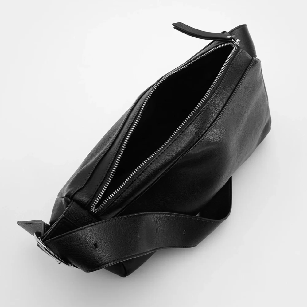 Sleek Black Faux Leather Shoulder Bag – Adjustable Strap